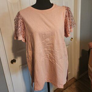 NEW Blush Come Tee with Sparkle Sleeves